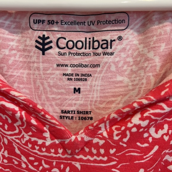Coolibar women’s Sarti shirt radiant coral delicate paisley UPF 50 tassel medium - Picture 3 of 7